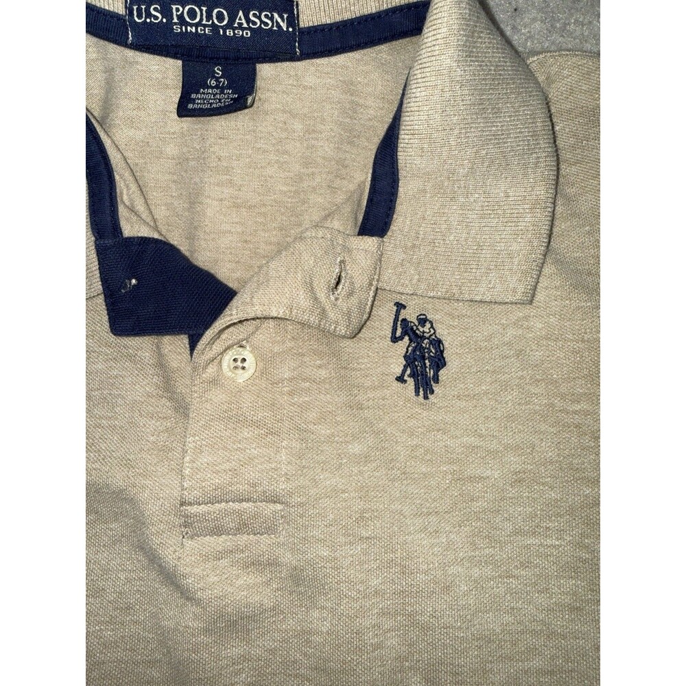 U.S. Polo Assn. Boys S (6-7) Beige/Navy Solid Polo Short Sleeve Logo